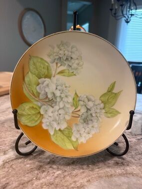 Vintage Bavaria Germany Hand Painted Plate Hydrangea Signed Gold Rim c.1946